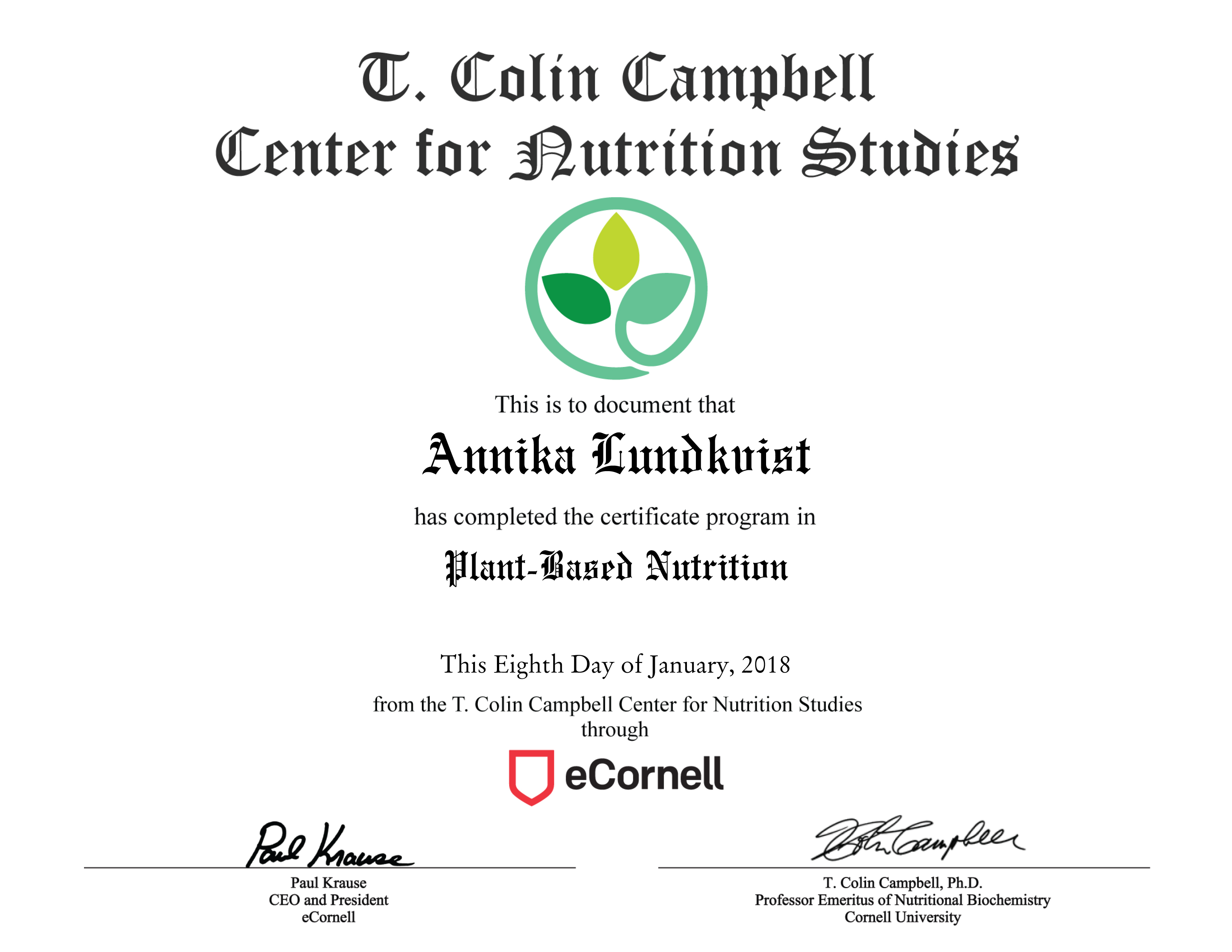Nutrition Certificate Annika Photography & Writing